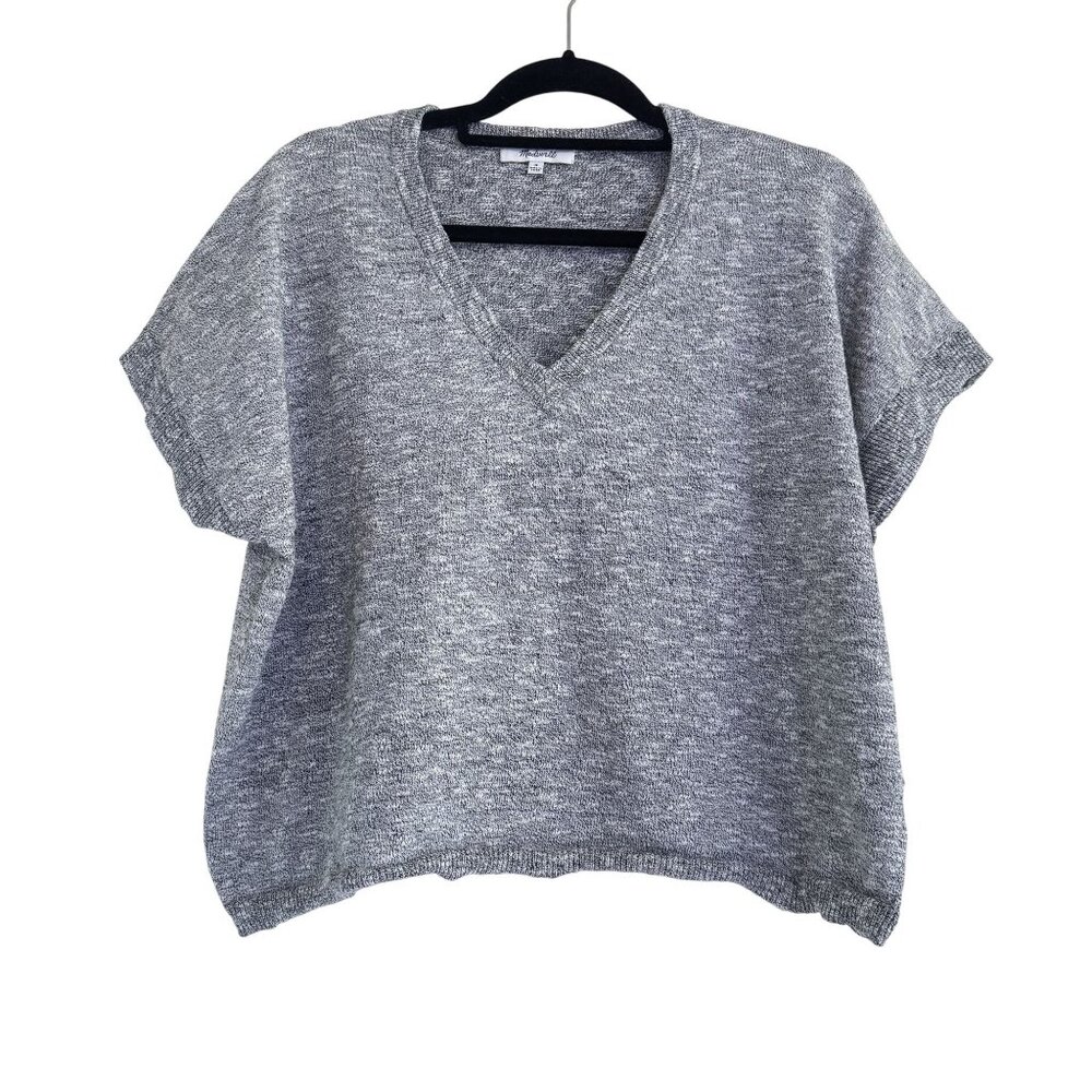 Madewell Women's Gray Ribbed Knitted Raglan Sleeve Boxy Sweater Tee Size M